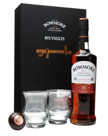 Bowmore 15 Year Old Darkest 2 Glass & Stopper Set